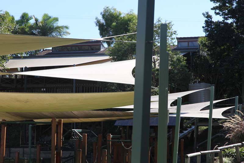 many shade sails above a playground